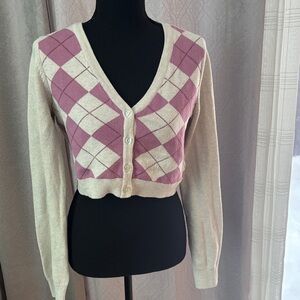 Aeropostale Pink and Cream Argyle Sweater